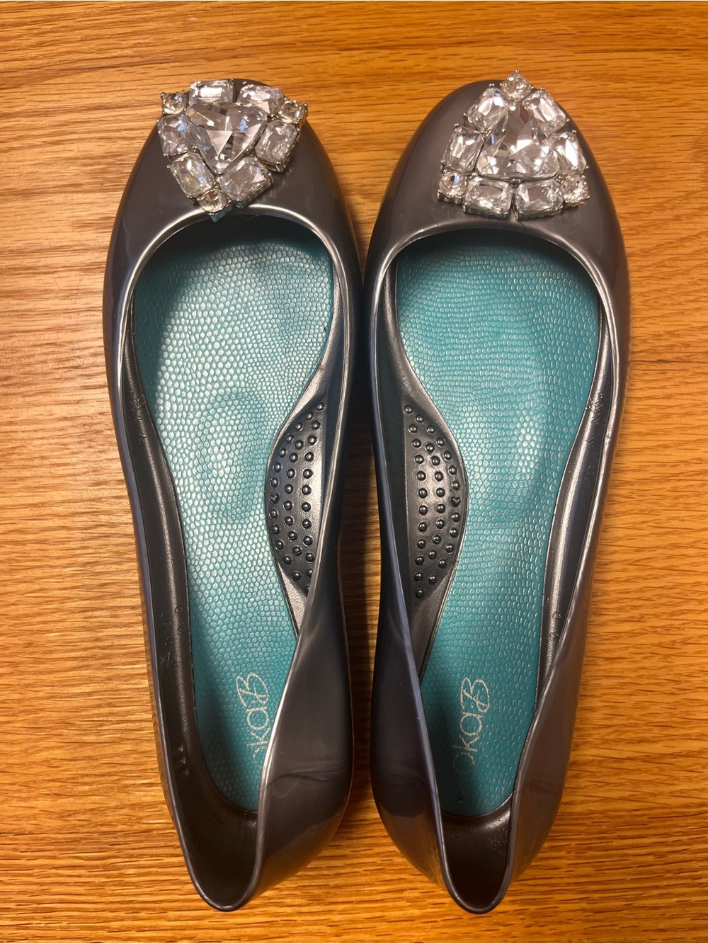 Oka-B Silver ballet flats with rhinestone embellishments size 8  rhinestone glam